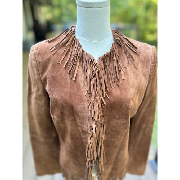 VTG Brown Suede Leather Fringe Western Boho Jacket Coat Siena Studio M Excellent - Picture 6 of 13